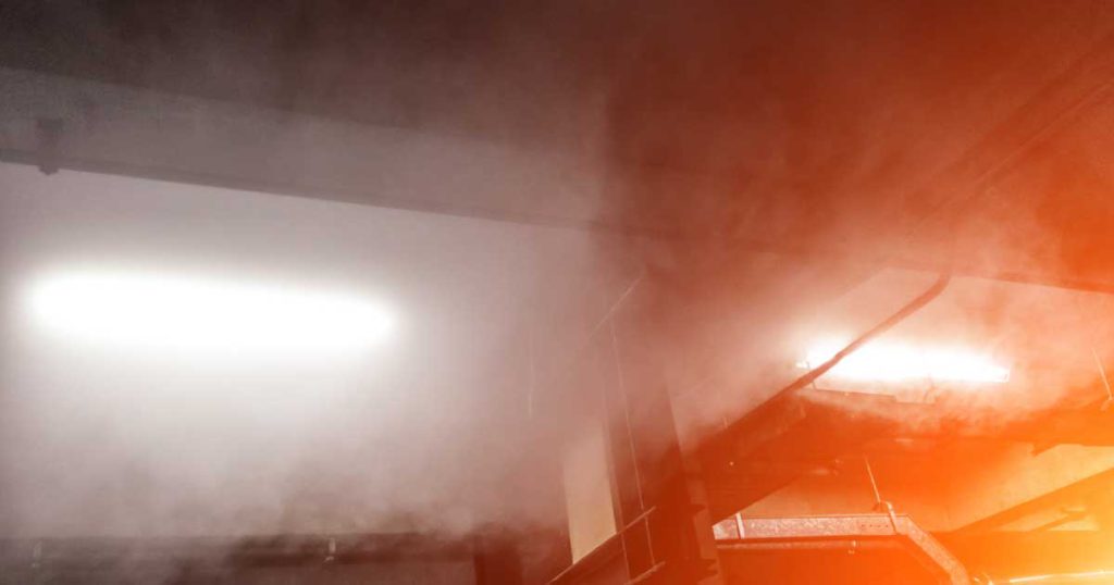 smoke and fire inside a building