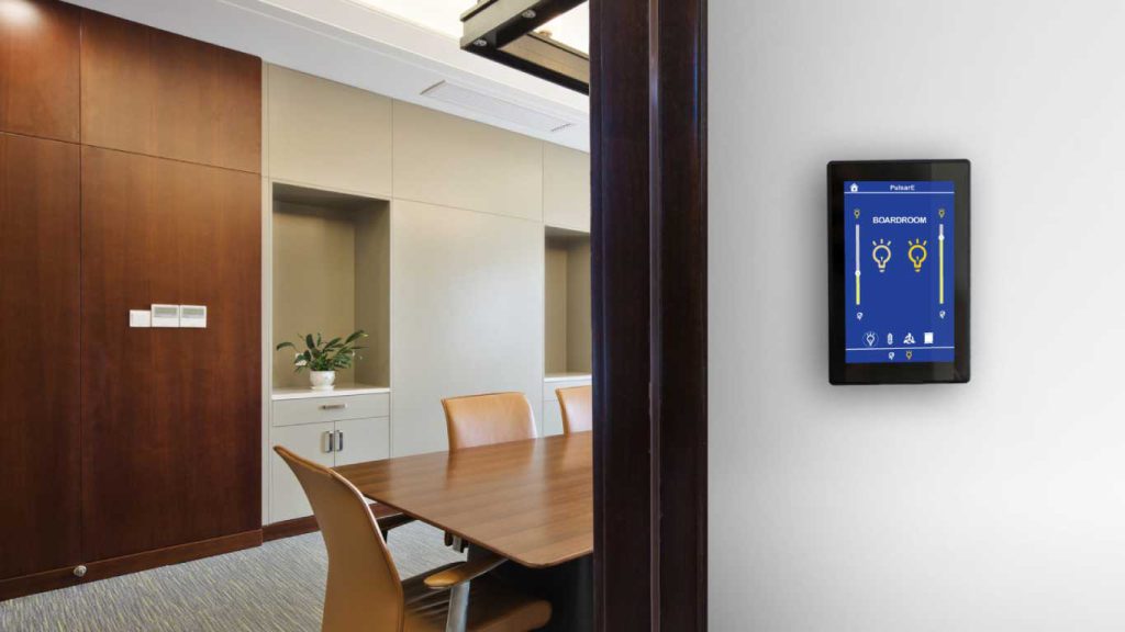 bacnet touch screen device for a boardroom.