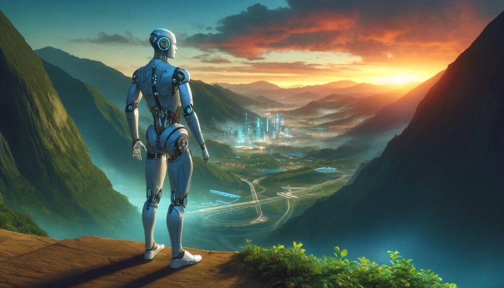 robotic humanoid looking at the horizon