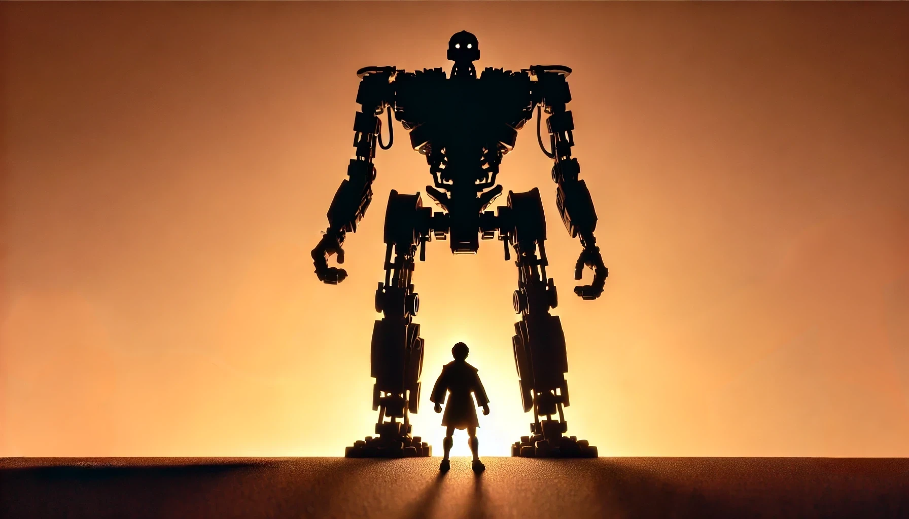 Giant Robot Standing over small man.
